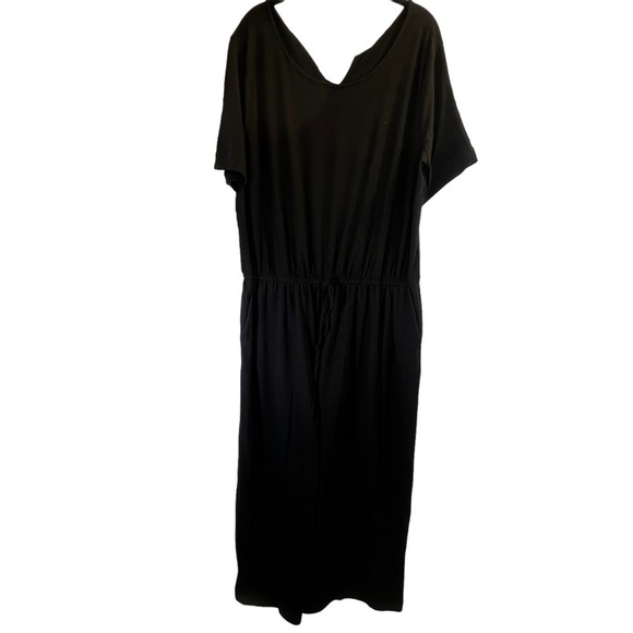 Zenana Women's Jumpsuit 3X Wide Pant Legs Black Short Sleeves Pockets - Picture 1 of 12